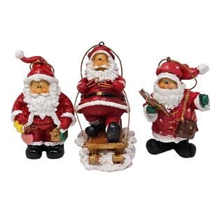 Vintage Christmas Ornaments Santa Claus Hand Painted Set of Three